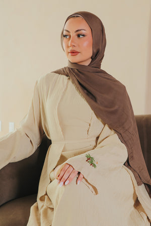 Palm Linen Abaya Set- camel