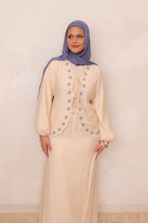 Deya Linen Embroidery Set - Beige