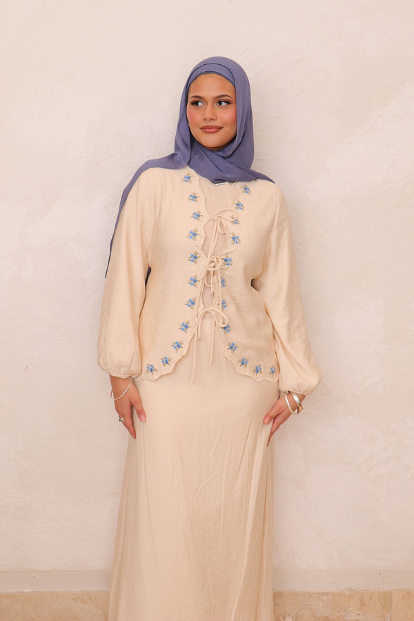 Deya Linen Embroidery Set - Beige