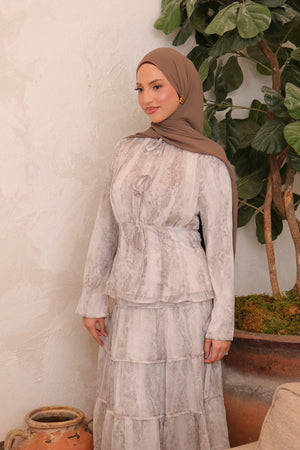 Nisa Floral Skirt Set - Tan