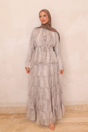 Nisa Floral Skirt Set - Tan