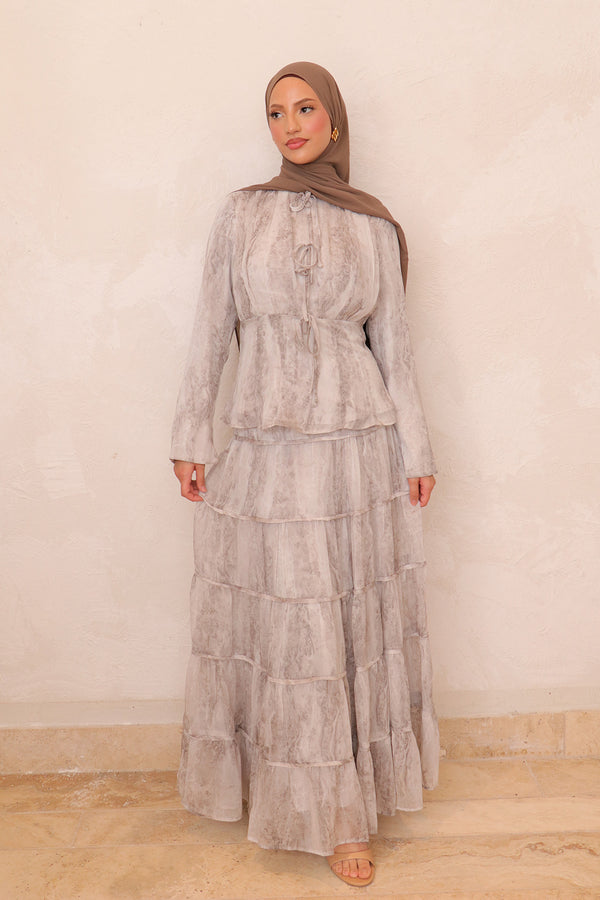 Nisa Floral Skirt Set - Tan