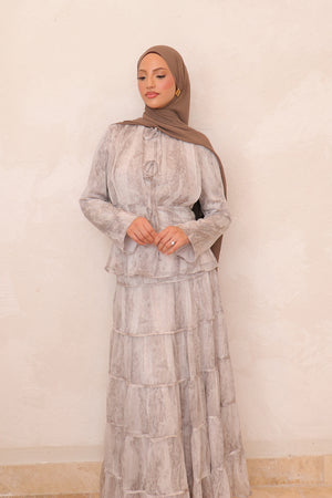 Nisa Floral Skirt Set - Tan