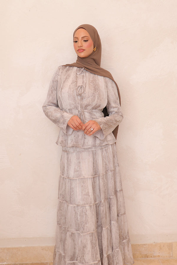 Nisa Floral Skirt Set - Tan