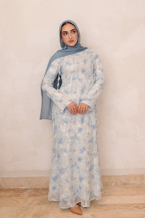 Nailea Organza Floral Dress- Sea Blue