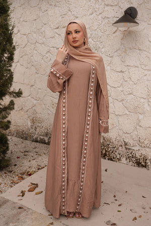 Aida Embroidery Abaya Set- Dusty Taupe