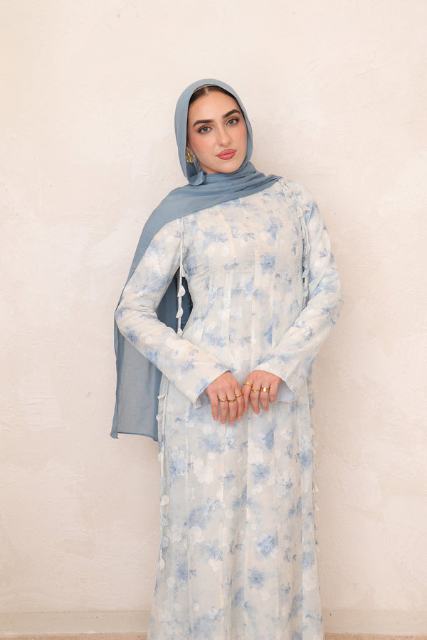 Nailea Organza Floral Dress- Sea Blue