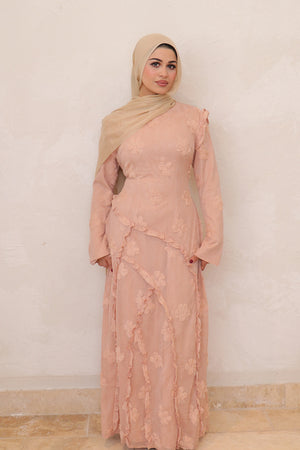 Daisy Mesh Flower Maxi Dress - Pink