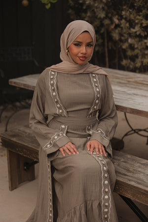 Aida Embroidery Abaya Set- Mink