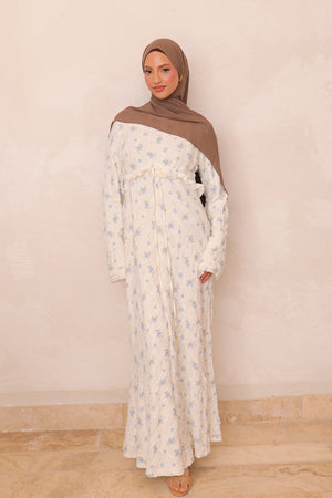 Giara Lace Ruffle Dress- White Blue