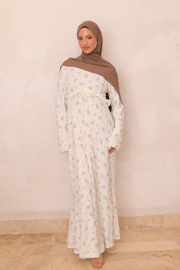 Giara Lace Ruffle Dress- White Blue