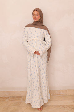 Giara Lace Ruffle Dress- White Blue