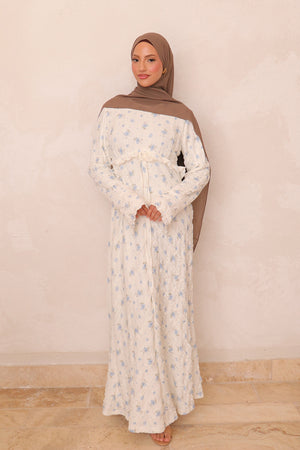 Giara Lace Ruffle Dress- White Blue