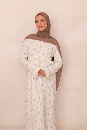 Giara Lace Ruffle Dress- White Blue