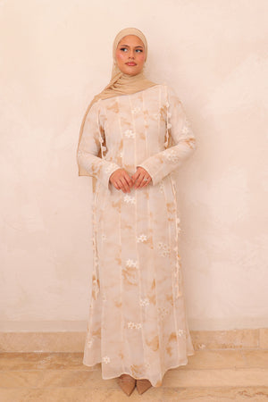 Nailea Organza Floral Dress- Tan