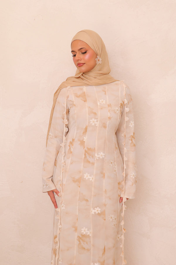 Nailea Organza Floral Dress- Tan