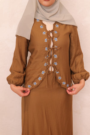 Deya Linen Embroidery Set - Brown