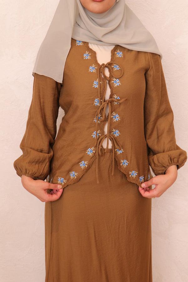 Deya Linen Embroidery Set - Brown