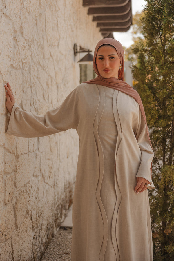 Dunya Linen Abaya Set- Beige