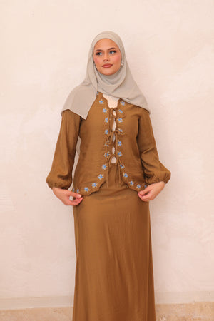 Deya Linen Embroidery Set - Brown