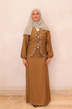 Deya Linen Embroidery Set - Brown