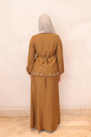 Deya Linen Embroidery Set - Brown