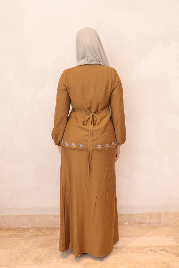 Deya Linen Embroidery Set - Brown