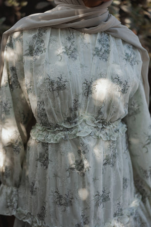 Emery Organza Floral Dress- Sage