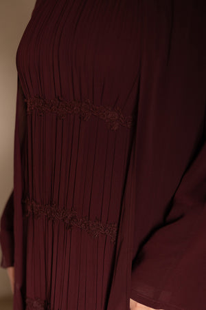 Haya Pleat Chiffon Abaya Set - Mahogany