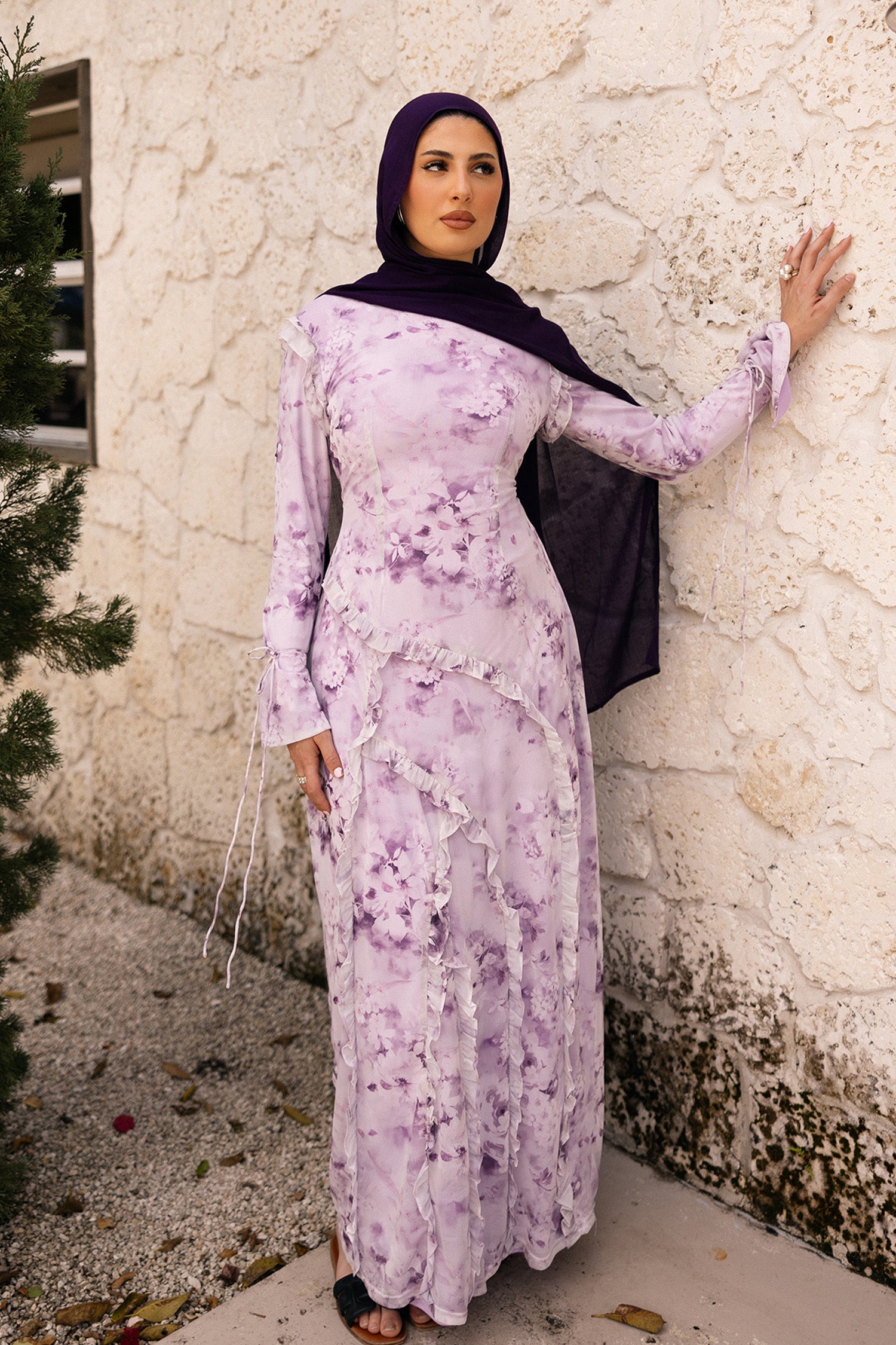 long sleeve purple floral dress Purple Floral Maxi Dress - Maxi Wrap Dress - Long Sleeve Dress