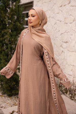 Aida Embroidery Abaya Set- Dusty Taupe