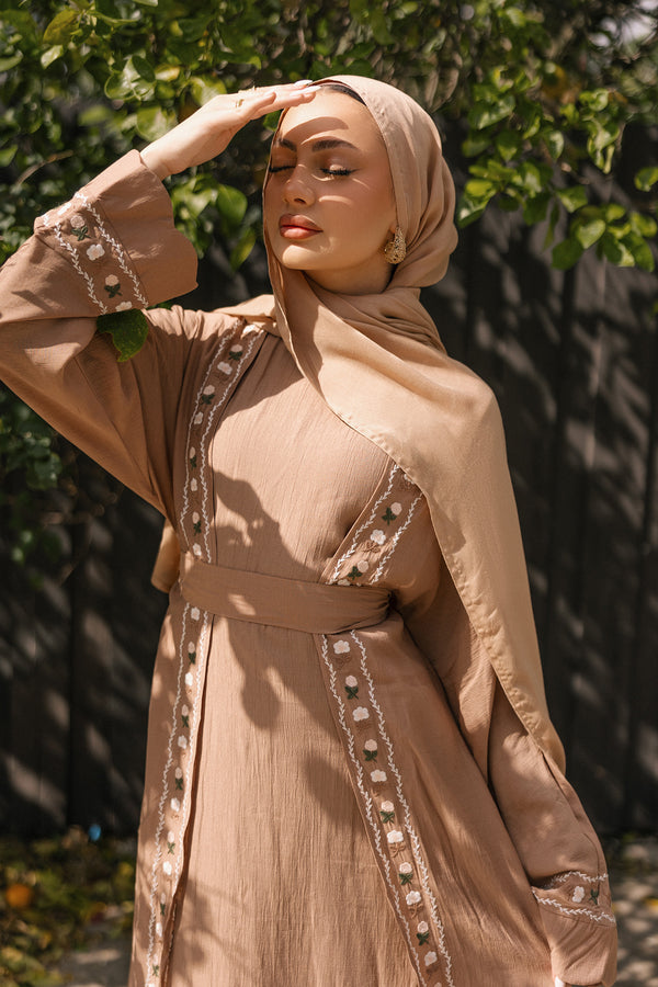 Aida Embroidery Abaya Set- Dusty Taupe