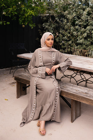 Aida Embroidery Abaya Set- Mink