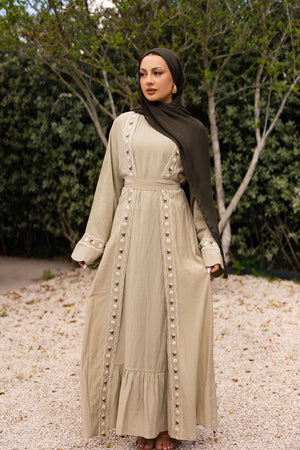 Aida Embroidery Abaya Set- Sage