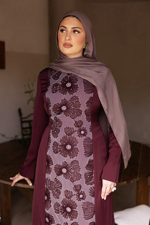 Warda Floral Lace Dress - Mahogany