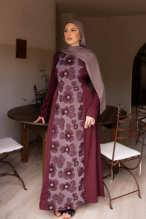 Warda Floral Lace Dress - Mahogany