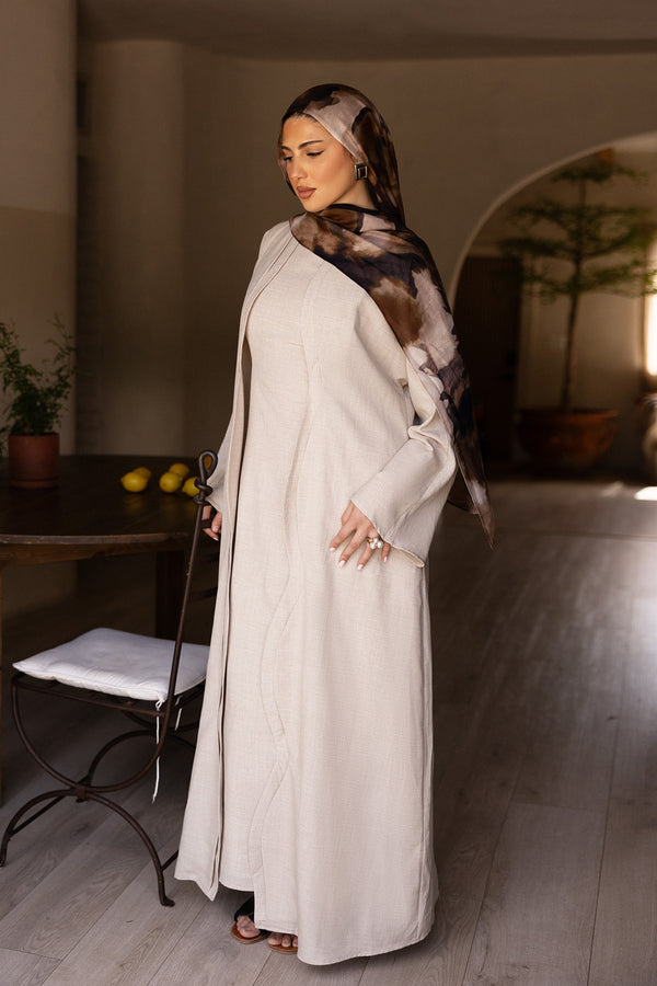 Dunya Linen Abaya Set- Beige