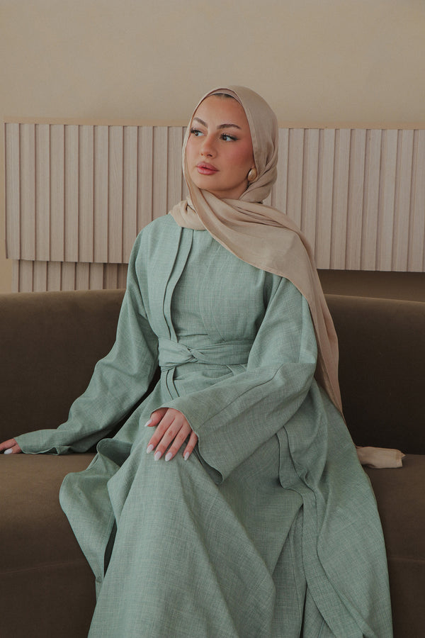 Dunya Linen Abaya Set- Sage