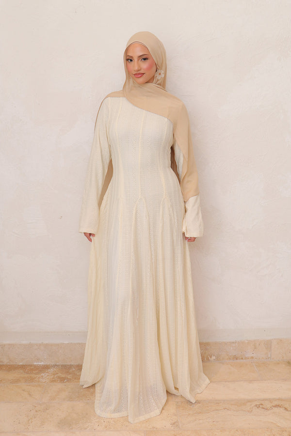 Sareen textured Chiffon Dress- Beige L by LaMeera Moda Sareen textured Chiffon Dress- Beige L by LaMeera Moda