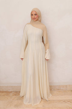 Sareen textured Chiffon Dress- Beige