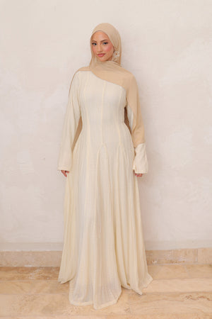 Sareen textured Chiffon Dress- Beige