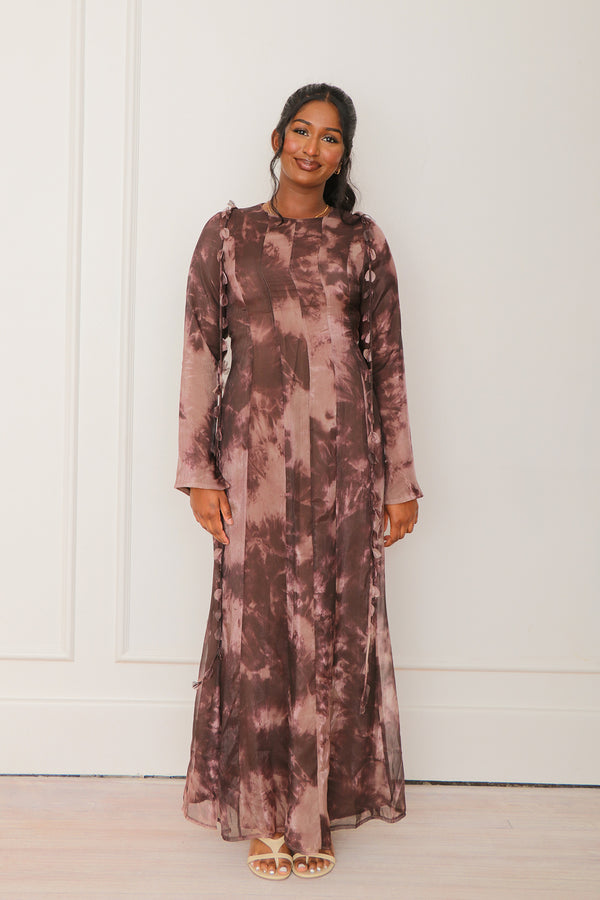 Nailea Organza Floral Dress- Mocha