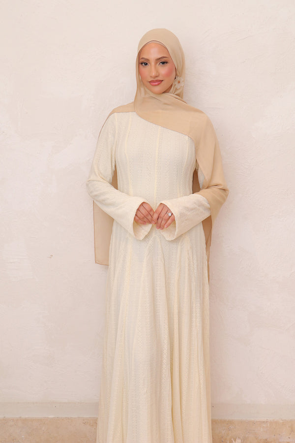 Sareen textured Chiffon Dress- Beige