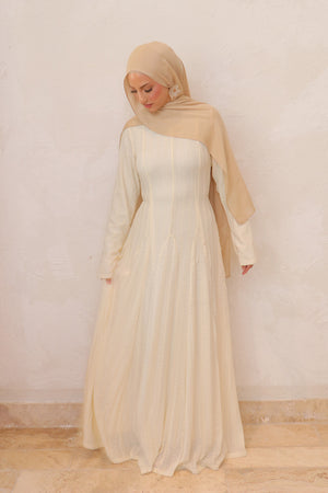 Sareen textured Chiffon Dress- Beige