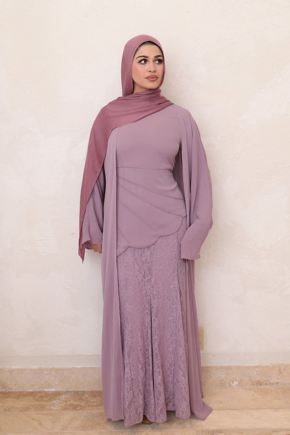 Aveline Textured Chiffon Lace Set - Soft Purple