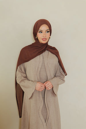 Dunya Linen Abaya Set- Taupe