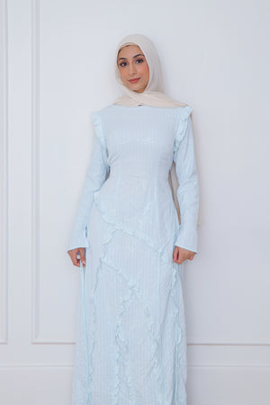 Limited Edition Daisy Embroidery Stripe Dress- Sea Blue