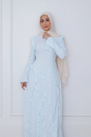 Limited Edition Daisy Embroidery Stripe Dress- Sea Blue