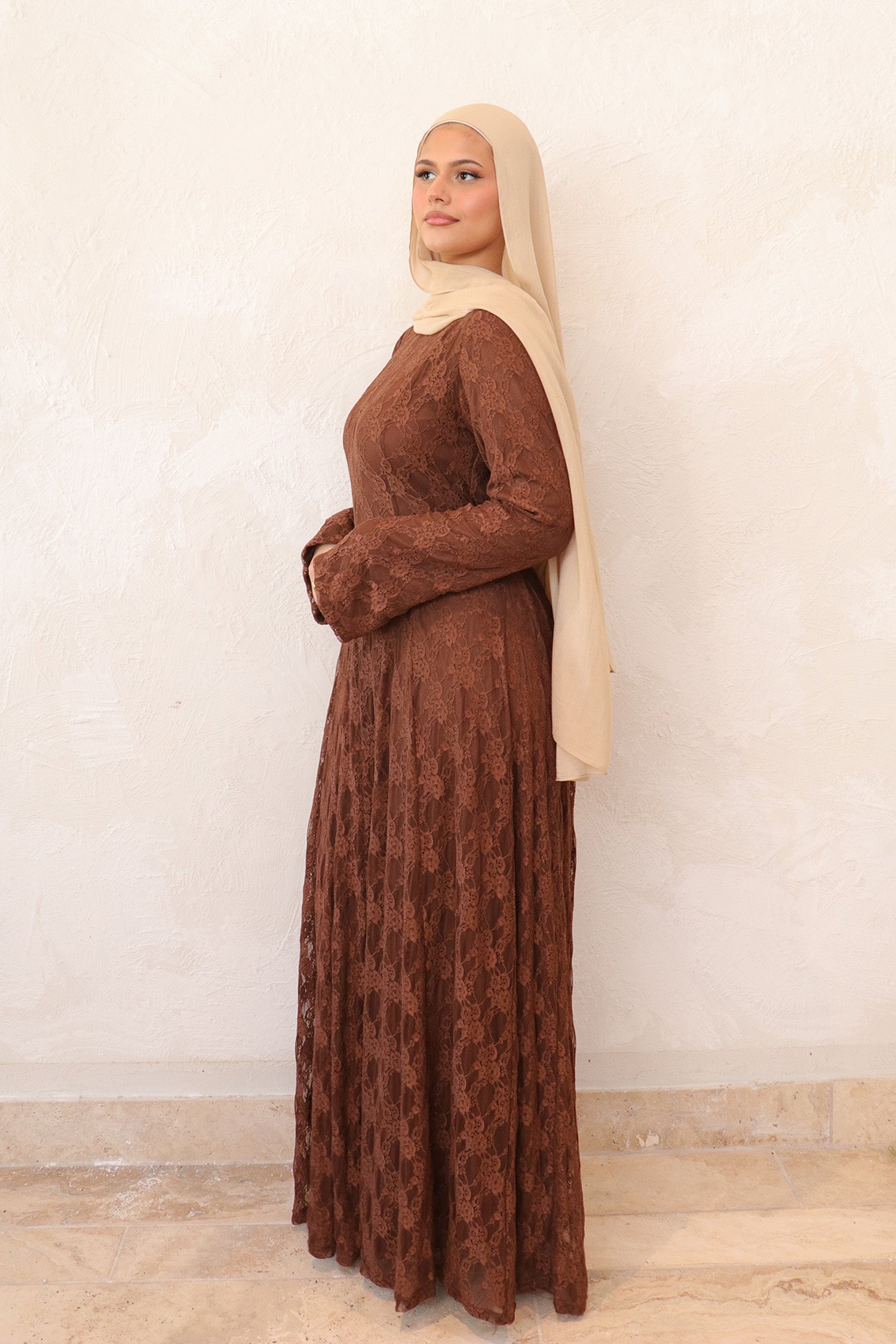 brown lace maxi dress Zoi Halter Hidden Back Zipper Strappy Cupped Detail Maxi Dress