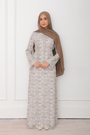 Evara Lace Bow Dress- Khaki